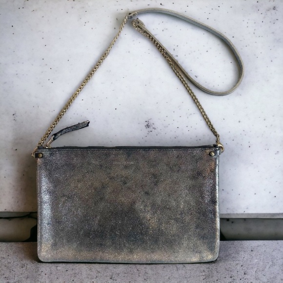 Rue De Bretagne Made In Paris Soft Metallic Chain Strap Pouch Bag Crossbody - Picture 1 of 16
